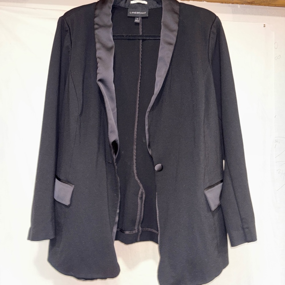 Lane Bryant Black Open Blazer with Satin Trim